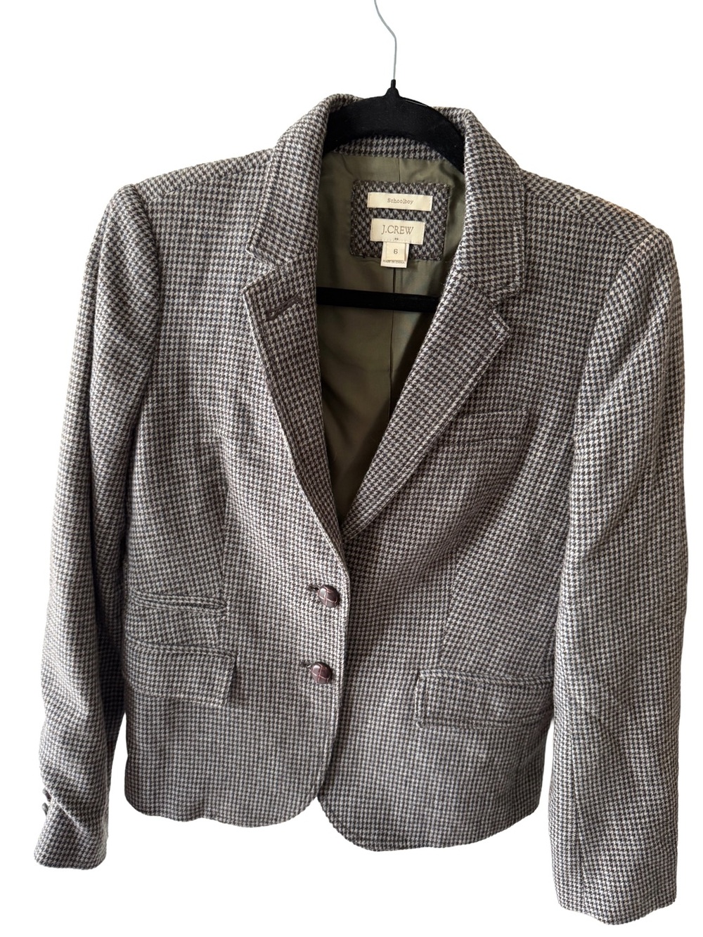 J. Crew Gray Houndstooth Cropped Tailored Blazer